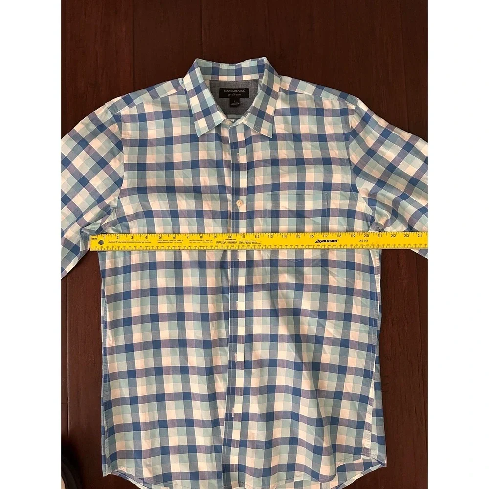 Banana Republic Soft Wash Slim Fit Shirt Mens L Blue Gingham Check Button Down